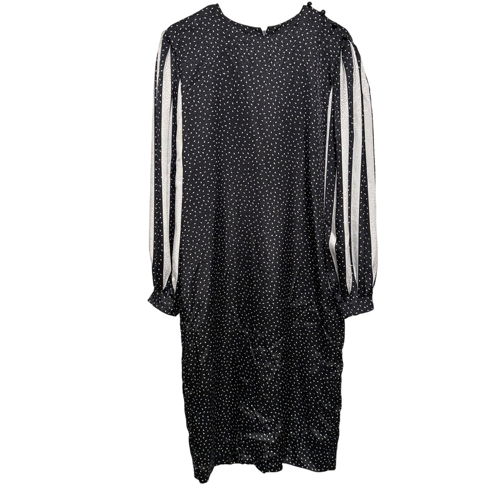 Vintage Don Elliot Black White Teardrop Print Stripe Sleeve Midi Dress Size 18
